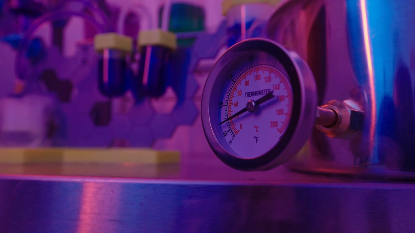 A pressure gauge on a steel tank
