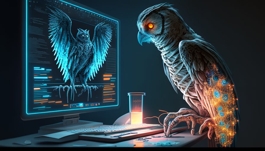 A geneticist's monitor showing an owl wing schematic